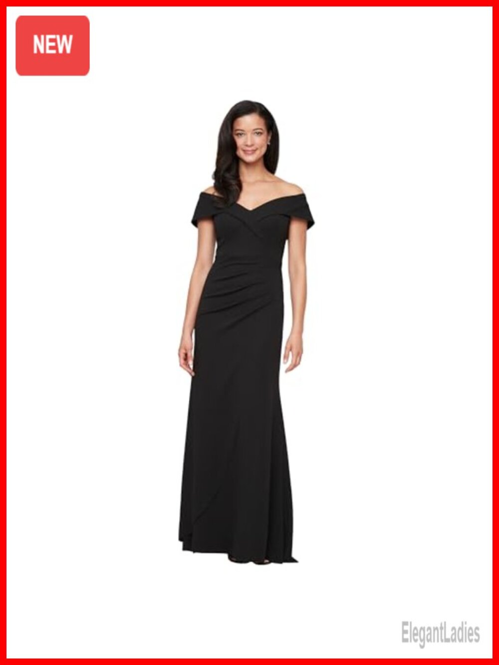 Off Shoulder Stretch Crepe Gown Fishtail Back Floor Length Formal Dress